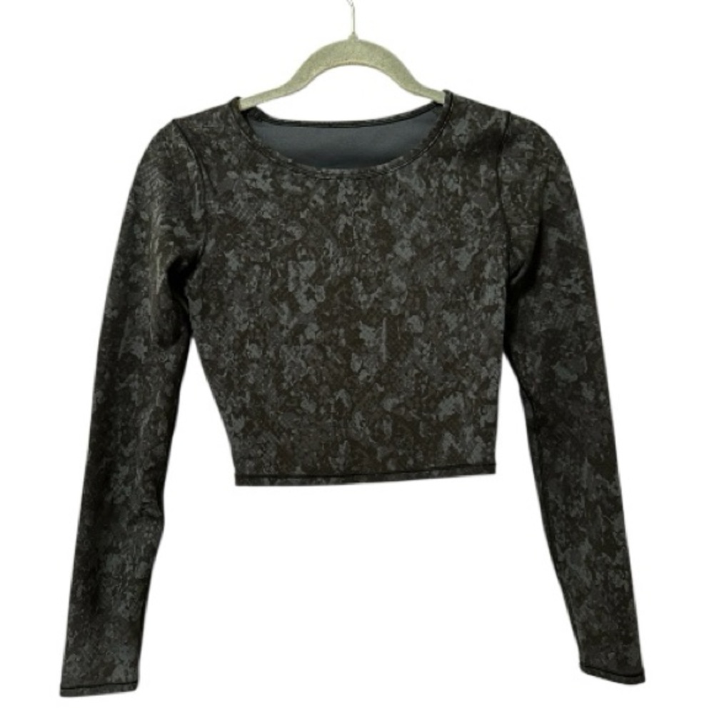 Lululemon Wunder Train Cropped Hideaway Camo Deep Coal Sports Long Sleeve Shirt